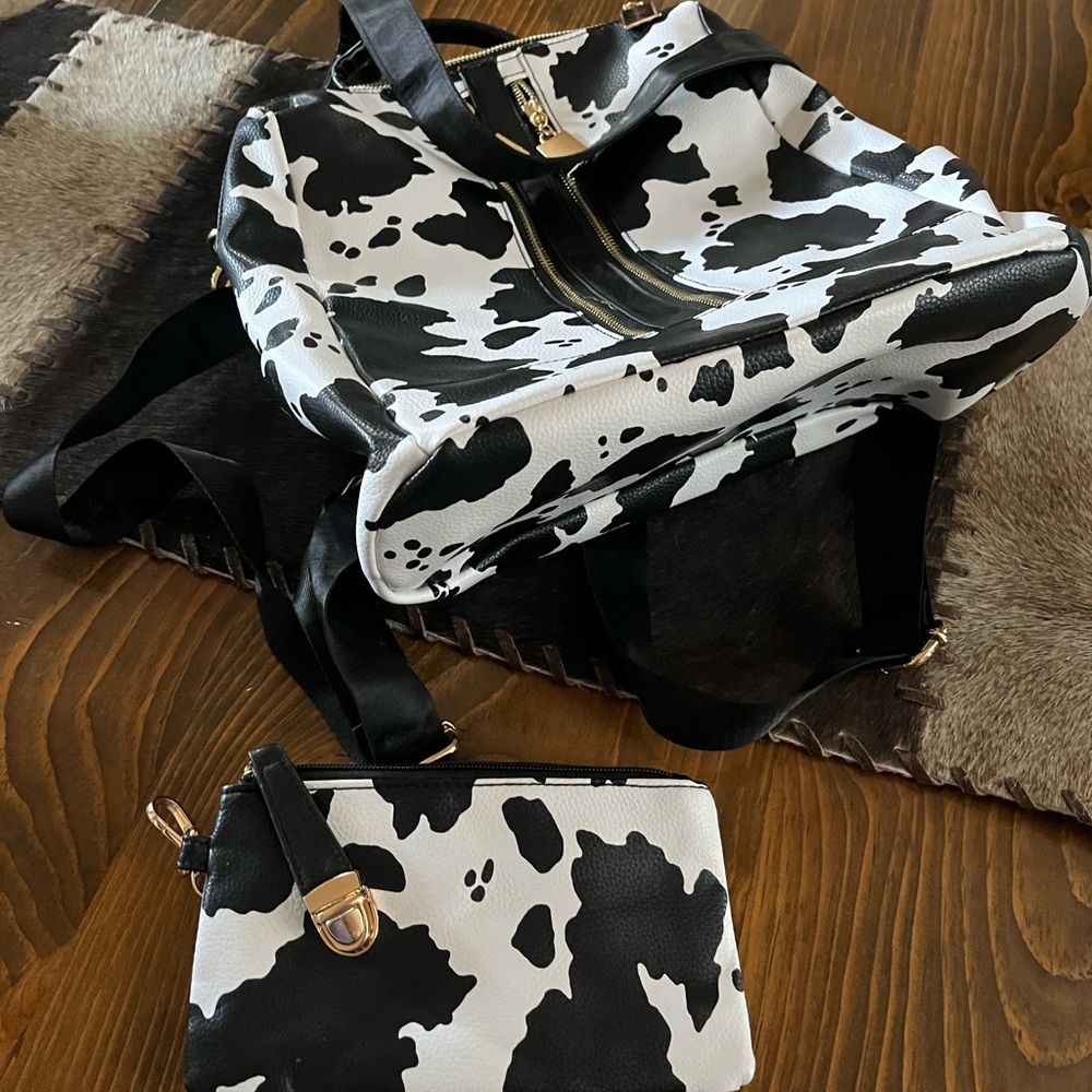 Vegan cow backpack and wallet